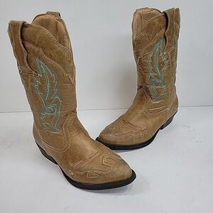 Flex West Cowboy Boots Old West Youth 1 M Brown Leather Pointed Toe Western